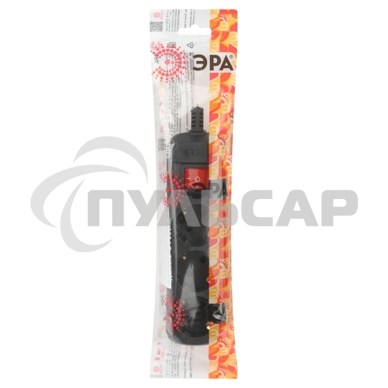 Колодка удлинителя ЭРА KX-3es-B 3 розетки с заземлением с выключателем черная