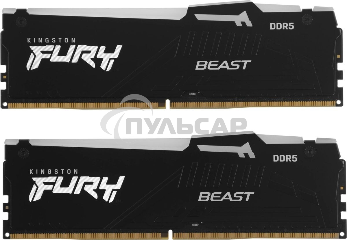 Оперативная память Kingston Fury Beast, DDR5, 32Gb (2x16Gb), 6400MHz, CL32, DIMM, радиатор, RGB, черный