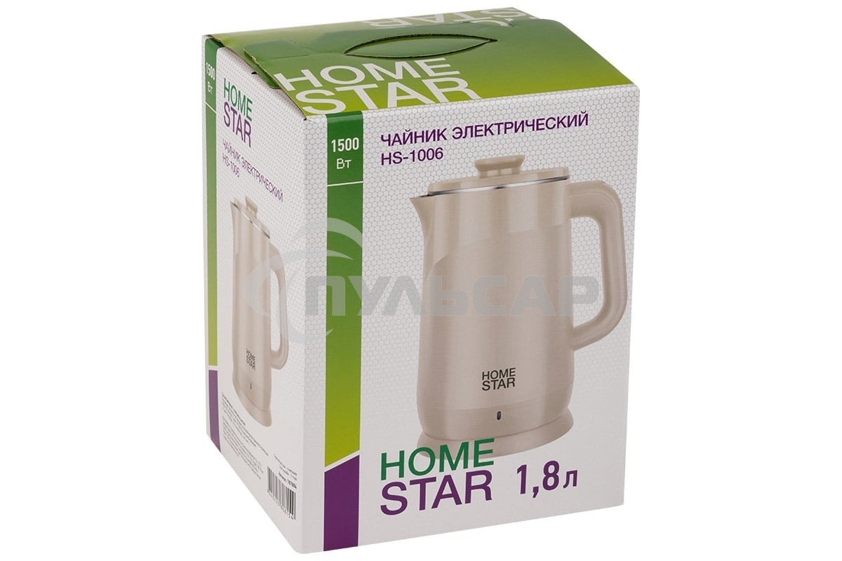 Чайник электрический Homestar HS-1006 1.8л бежевый, двойной корпус