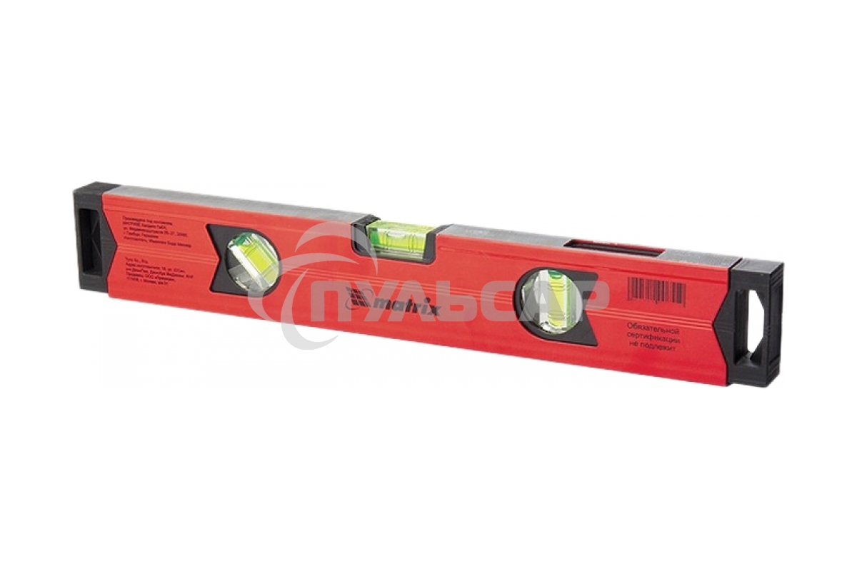 Уровень алюминиевый Matrix магнитный, 800 мм, фрезерованный, 3 глазка (1 зеркальный), усиленный