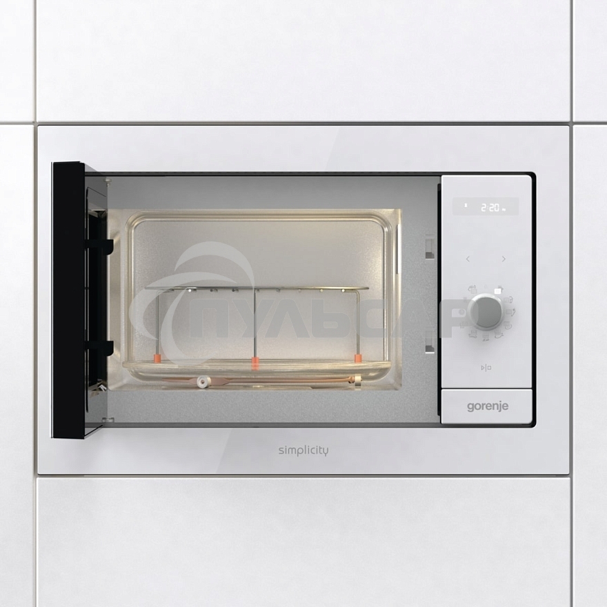 Микроволновая печь встраиваемая Gorenje BM235G1SYW белый, 23 л, 900 Вт, переключатели - поворотный механизм/сенсор
