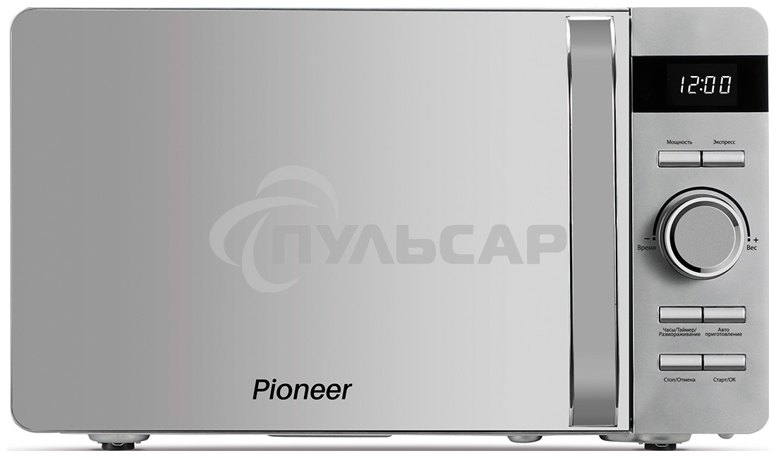 Микроволновая печь Pioneer MW229D серебристый, 20 л, 700 Вт, переключатели - поворотный механизм/кнопки