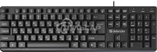 Клавиатура проводная Defender Elemental HB-239 RU, черный, 104 кнопки+FN,1.8м