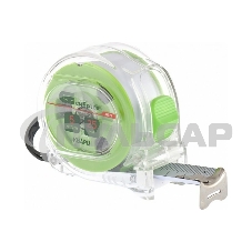 Рулетка Кварц, прозрачный корпус, амортизатор, 5 м х 25 мм Сибртех