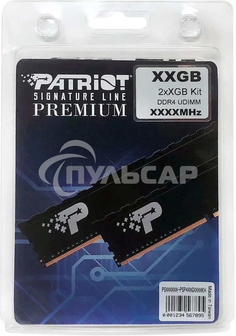 Оперативная память Patriot Signature, DDR4, 16Gb (2x8 Gb), 3200 MHz, CL22, DIMM, радиатор, черный