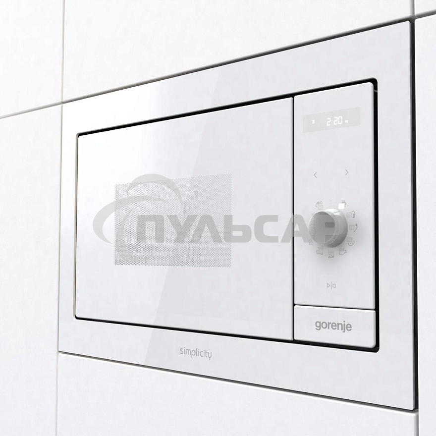 Микроволновая печь встраиваемая Gorenje BM235G1SYW белый, 23 л, 900 Вт, переключатели - поворотный механизм/сенсор