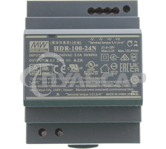 Блок питания AC-DC, 100.8Вт, вход 85...264 В AC 47...63Гц, 120...370В DC, выход 24В, 4.2А, рег. выхода 21.6...29В, изоляция 3000В AC, в кожухе на DIN-рейку, 70х90х54.5мм, -30...+70°С