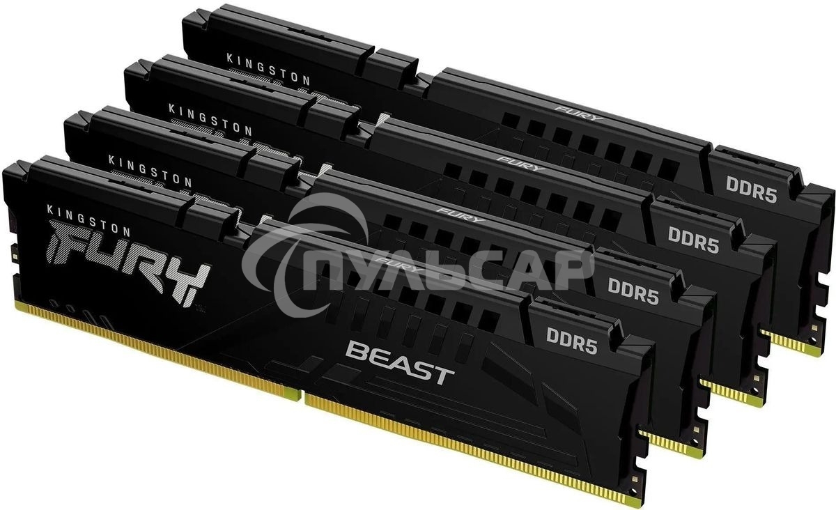 Оперативная память Kingston FURY Beast Black XMP, DDR5, 64Gb (4x16 Gb), 5600 MHz, CL40, радиатор, черный