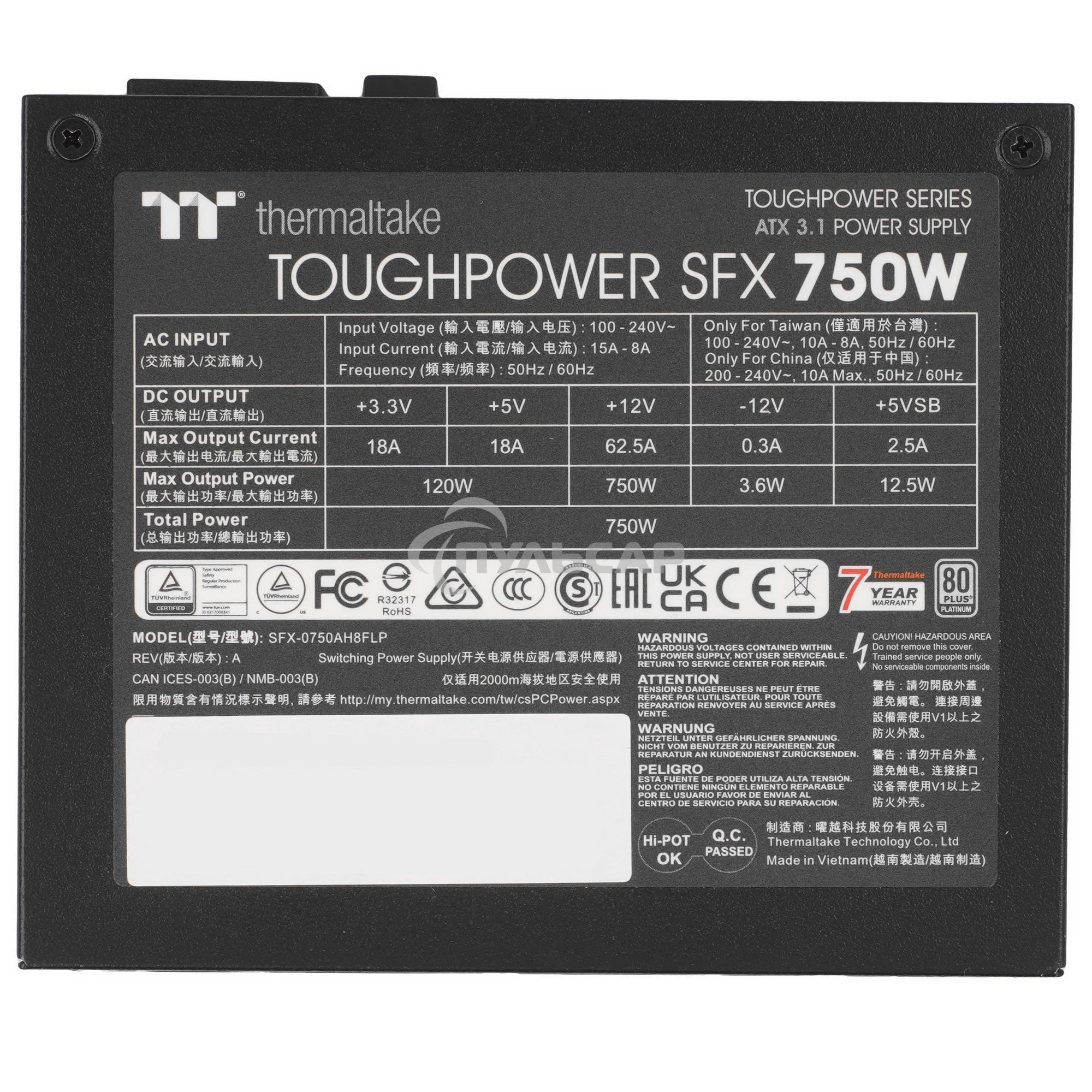 Блок питания Thermaltake SFX 750W Toughpower SFX750 Gen.5 80 PLUS platinum (20+4pin) APFC 90мм fan 8xSATA Cab Manag RTL