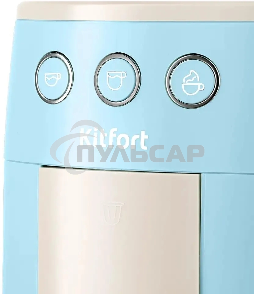 Кофеварка рожковая Kitfort КТ-7466 голубой/белый, исп. кофе - молотый/капсулы, 1.4 л, 1450 Вт, 19 бар