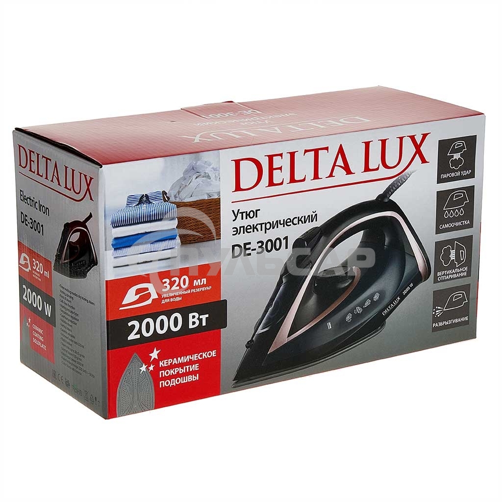 Утюг DELTA LUX DE-3001 черный с бронзовым, 2000 Вт
