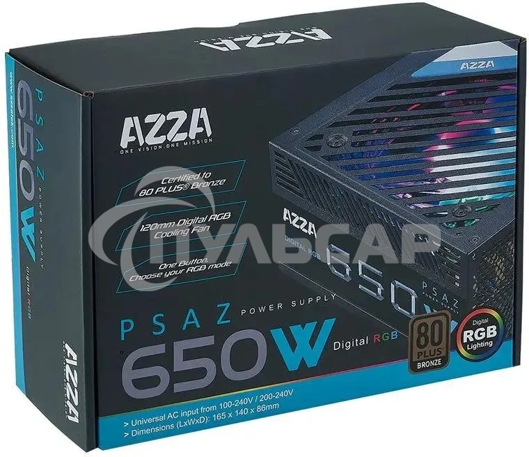 Блок питания Azza PSAZ-650B, 650вт, 80 PLUS Bronze, 120мм, черный
