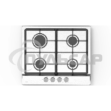 Газовая варочная панель Evelux HEG 633 X Hi-Tech, 60 см, 4 конфорки, чугунные решетки, газ-контроль, электроподжиг, механическое управление, нержавеющая сталь