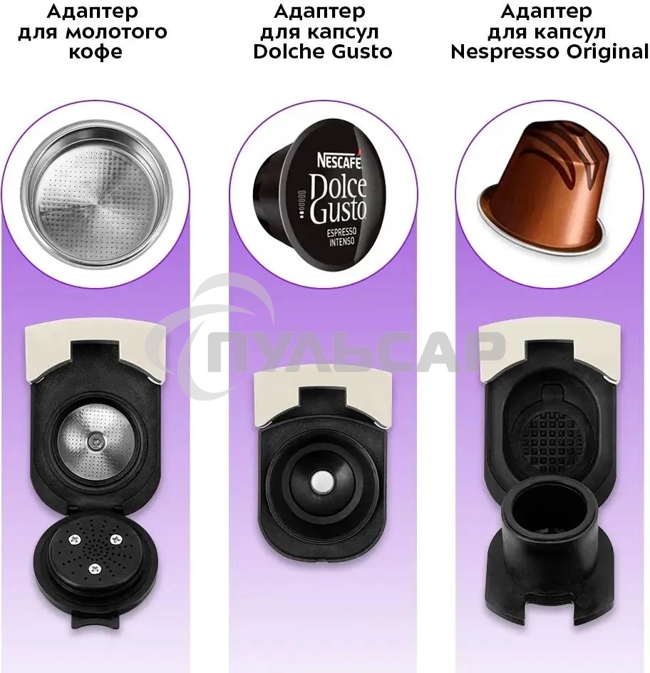 Кофеварка рожковая Kitfort КТ-7466 голубой/белый, исп. кофе - молотый/капсулы, 1.4 л, 1450 Вт, 19 бар