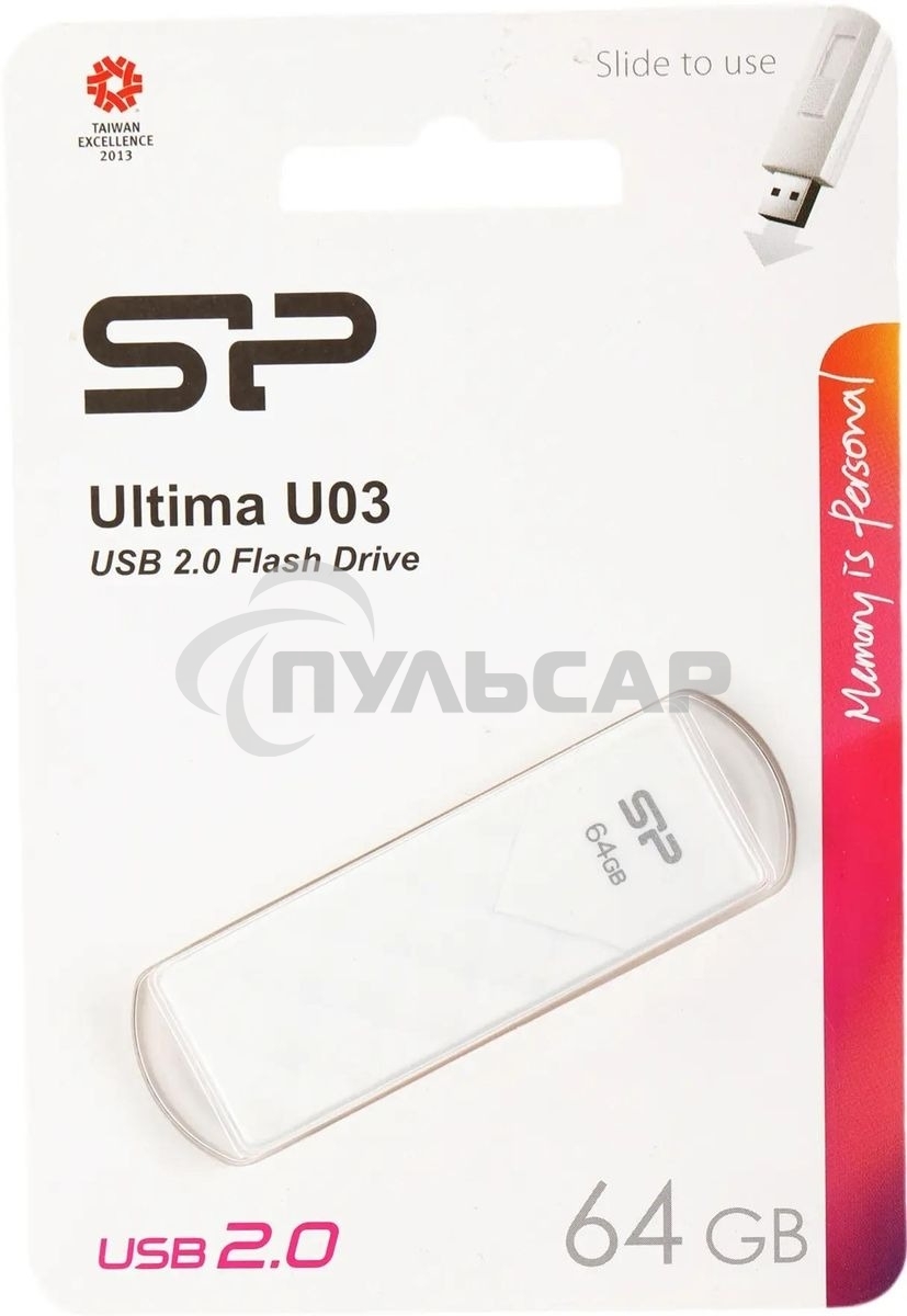 Флешка USB Silicon Power USB 64 Gb Ultima U03 SP064 Gb,UF2U03V1W USB 2.0, белый
