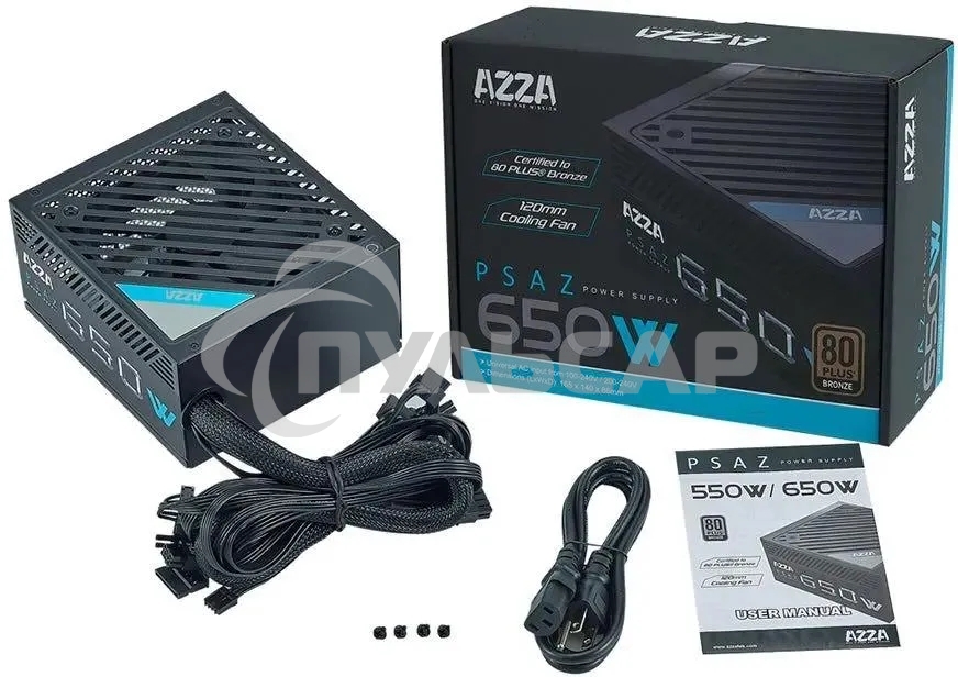 Блок питания Azza PSAZ-650B, 650вт, 80 PLUS Bronze, 120мм, черный