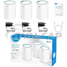 Бесшовный Mesh роутер Cudy M1300 (M1300 3-PACK) AC1200 10/100/1000BASE-TX/Wi-Fi белый (упак.:3шт)