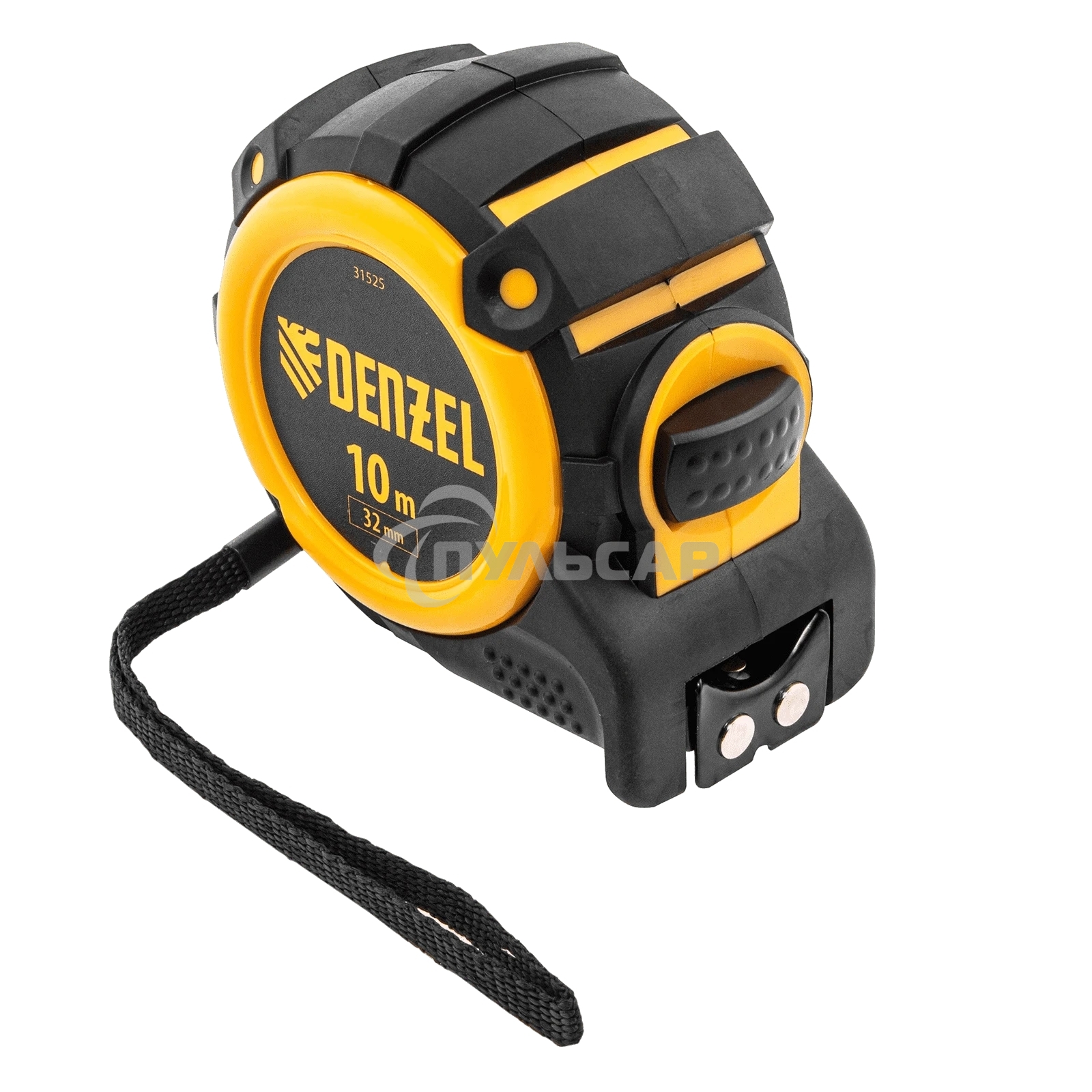 Рулетка 10м х 32мм, автоматич. фиксац., нейлон. покрытие, магнит. зацеп, двухстор. разметка Denzel