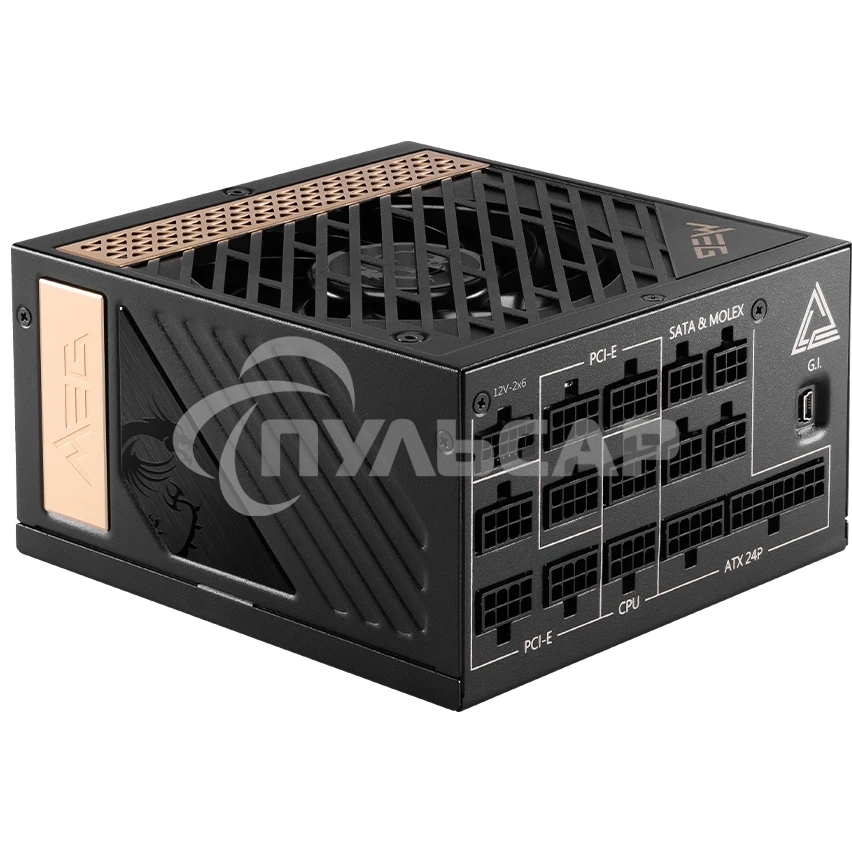 Блок питания MSI MEG Ai1300P (306-7ZP4A11-CE0), 1300Вт, 80 PLUS Platinum, 120мм, модульный, черный / золотой