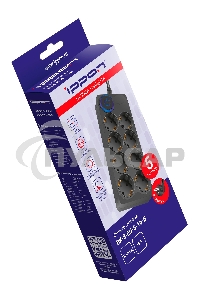 Сетевой фильтр Ippon BK-8-EU-5-16-B 5м (8 розеток) черный (коробка)
