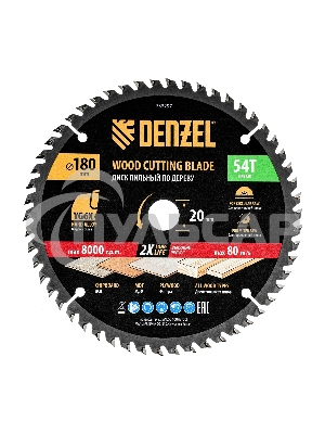 Пильный диск по дереву Denzel ф180 х 20 мм, 54зубьев 733297