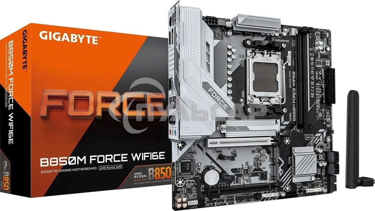 Материнская плата Gigabyte B850M FORCE WF6E, AM5, AMD B850, 2xDDR5, 4xSATA, 3xM.2, 1xPCIe 5.0 x16, 1xPCIe 4.0 x4, 1xDP, 1xHDMI, 1x2.5Gb LAN, Wi-Fi 6E, Bluetooth 5.3, 1xUSB-C 5Gbps, 1xUSB-A 10Gbps, 2xUSB-A 5Gbps, 2xUSB-A 2.0, 3x3.5 мм, 7.1, mATX