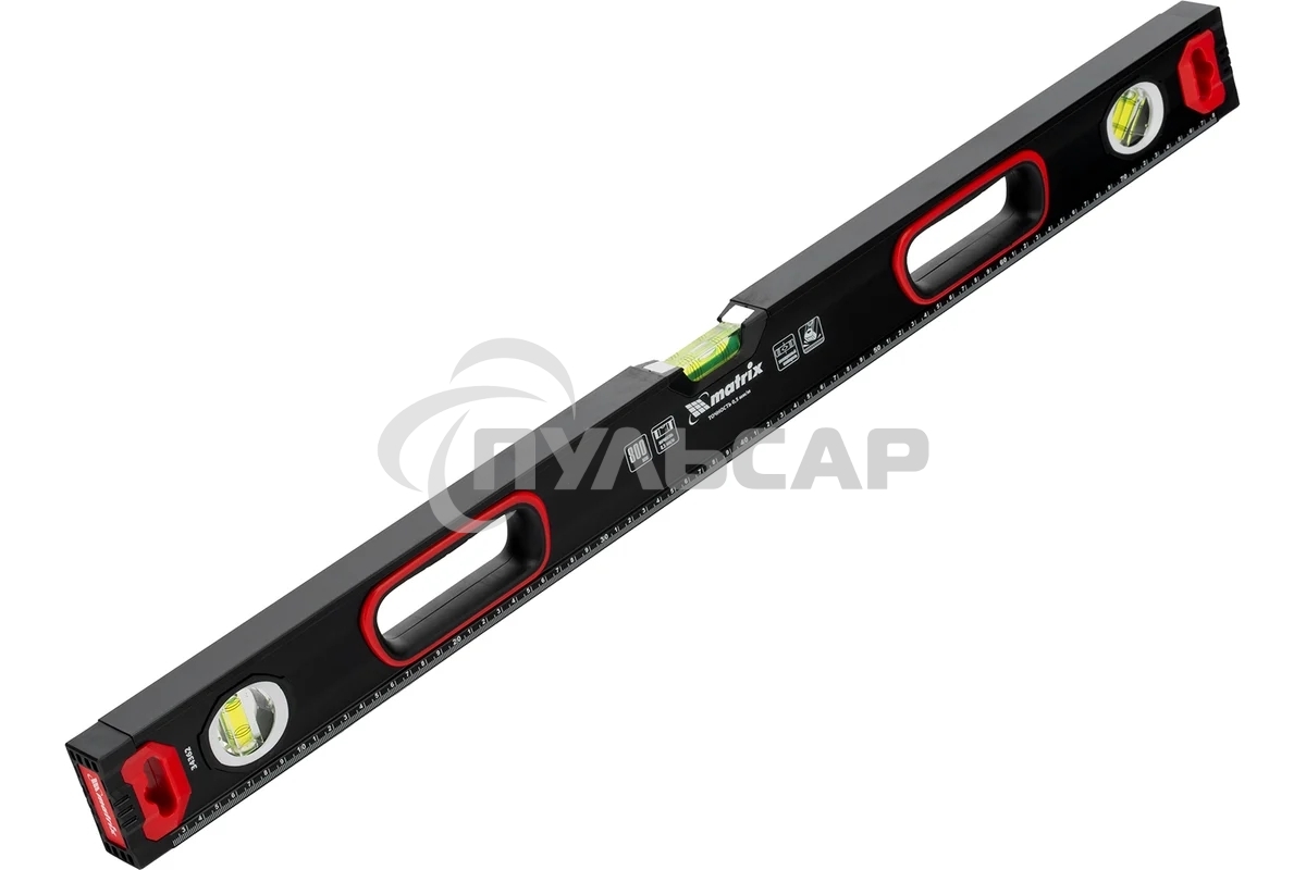 Уровень алюминиевый Matrix, усиленный, фрезерованный, 3 глазка, 2 комп. рукоятки, 800 мм