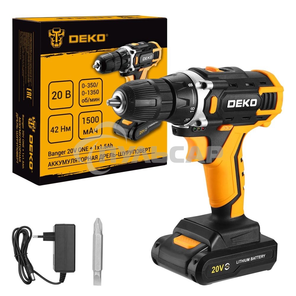 Дрель-шуруповерт DEKO Banger 20V ONE+, Аккумуляторная, 20В, 1 АКБ