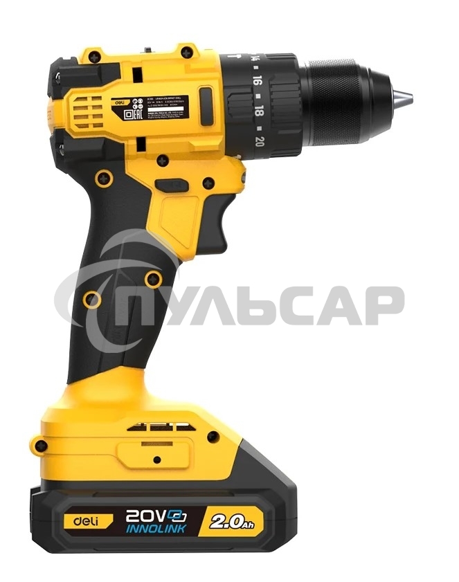 Дрель-шуруповерт Deli DC150, Аккумуляторная, 20В, 2 АКБ, Ударная, Сумка
