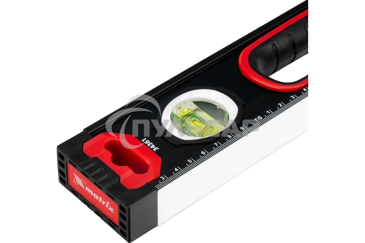 Уровень алюминиевый Matrix, усиленный, фрезерованный, 3 глазка, 2 комп. рукоятки, 600 мм