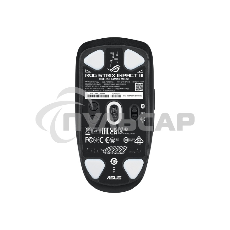 Мышь беспроводная ASUS ROG Strix Impact III Wireless черный, 36000 dpi, радиоканал, Bluetooth, USB, кнопки - 6