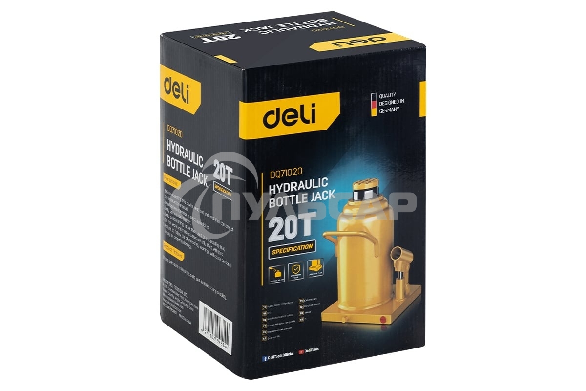Домкрат бутылочный гидравлический Deli DQ71020 макс.грузоподъемность 20 т