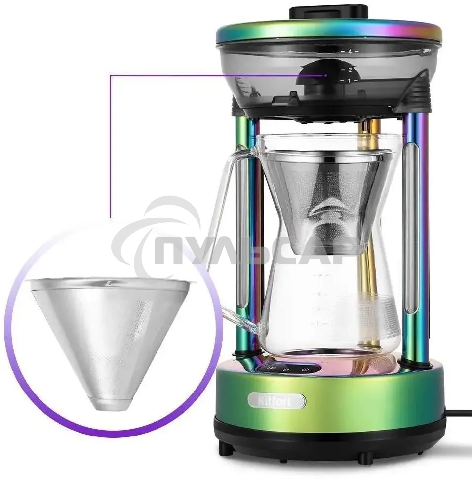 Кофеварка капельная Kitfort КТ-7488 зеленый, исп. кофе - молотый, 0.6 л, 600 Вт