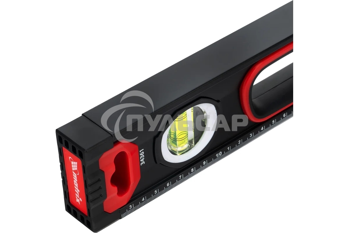 Уровень алюминиевый Matrix, усиленный, фрезерованный, 3 глазка, 2 комп. рукоятки, 600 мм