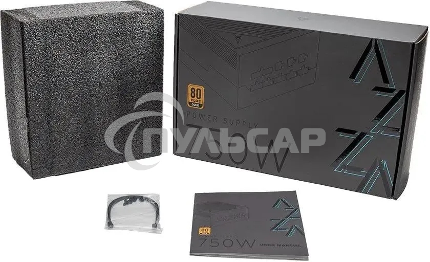 Блок питания Azza PSAZ-750G, 750Вт, 80 PLUS Gold, 120мм, модульный, черный