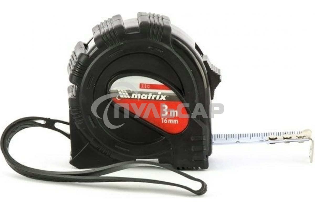 Рулетка Matrix, 3 м х 16 мм, обрезиненный корпус, черный