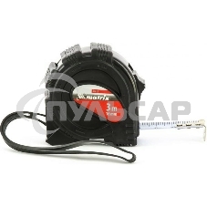 Рулетка Matrix, 3 м х 16 мм, обрезиненный корпус, черный