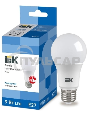 Лампа светодиодная IEK LLE-A60-9-230-65-E27 ECO A60 9 Вт грушевидная 230В 6500К E27