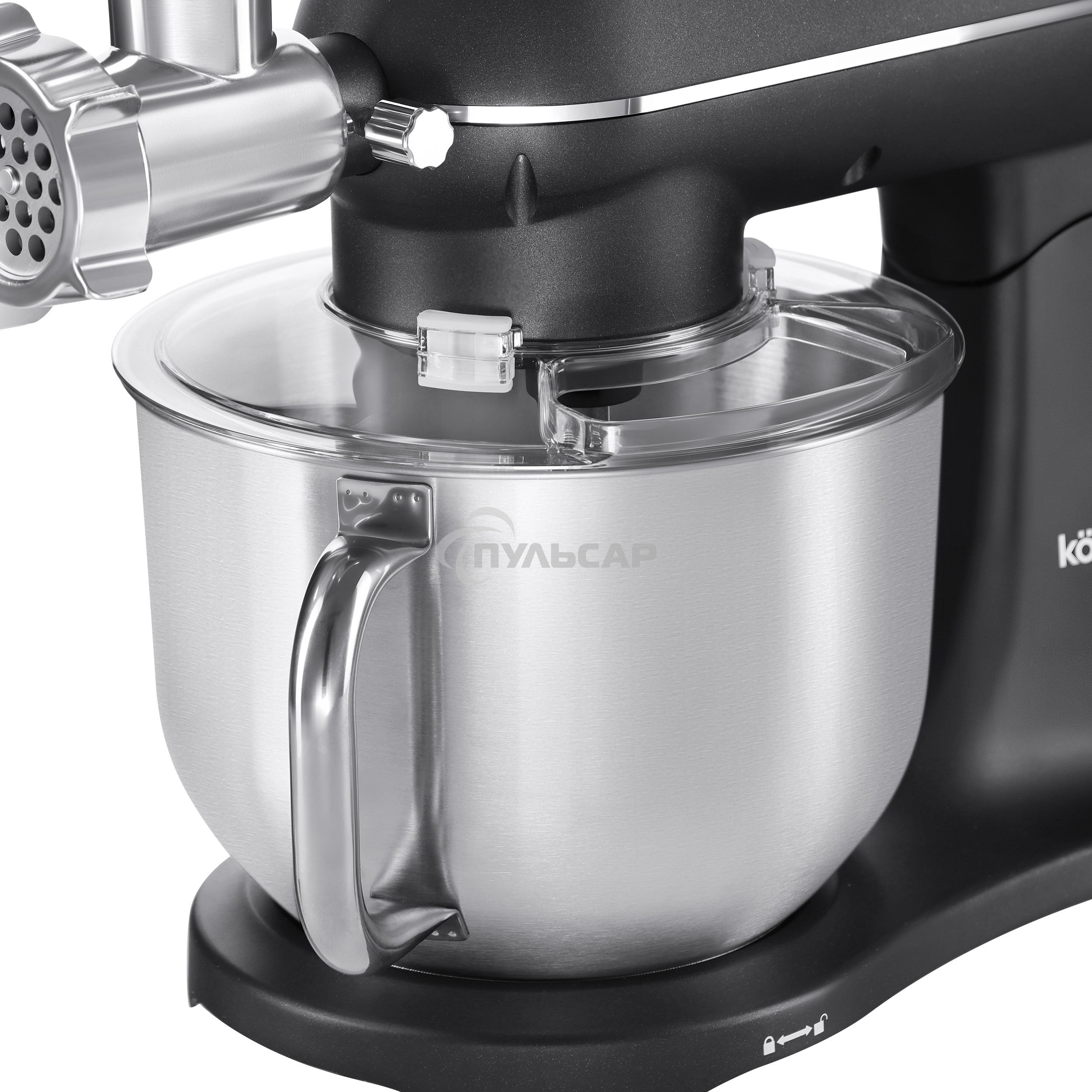 Кухонная машина KORTING KKM 0107 MB N, мощность 1500 Вт, 5 насадок, объем чаши 6.5 л, сенсорный дисплей/механическое управление, планетарное вращение, 11 скоростей, турборежим, импульсный режим, таймер, насадка для смешивания/крюк для теста/веничк/мясоруб