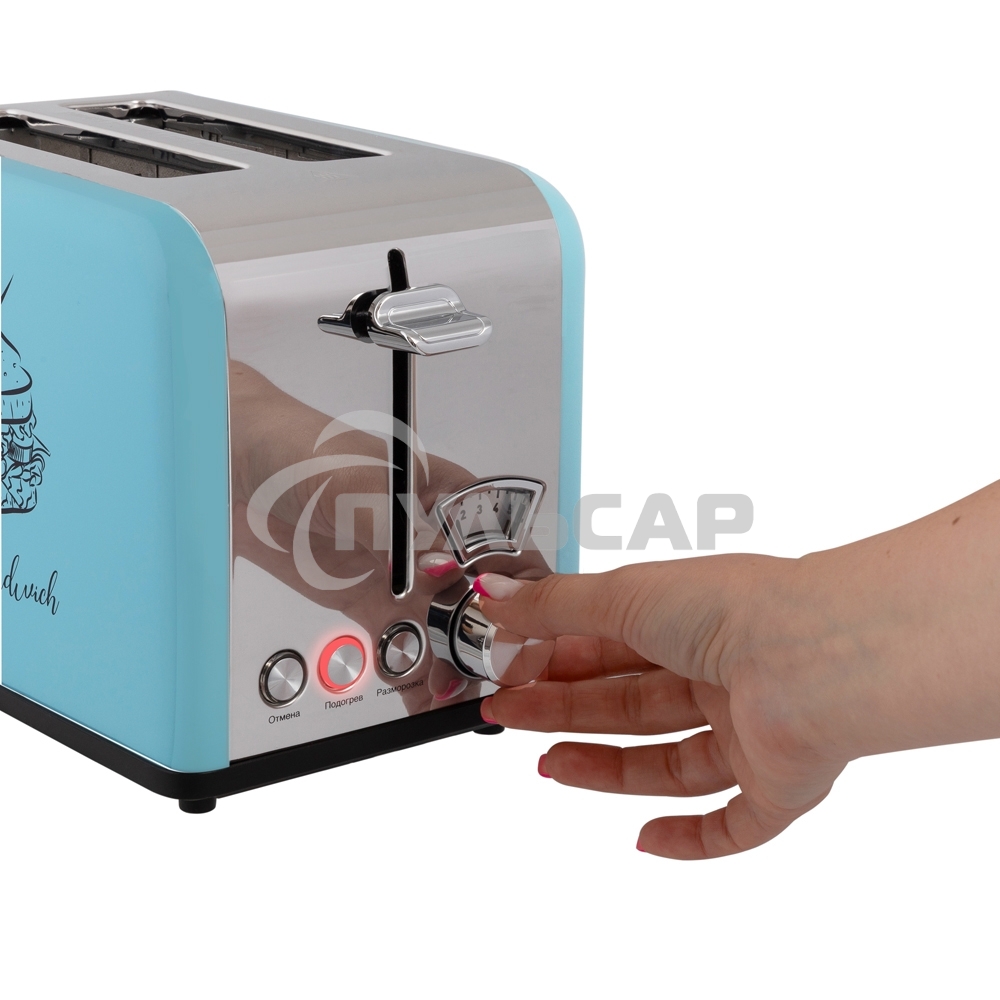 Тостер VLK Palermo 100, мощность 900 Вт, голубой, 5 регулировок поджаривания