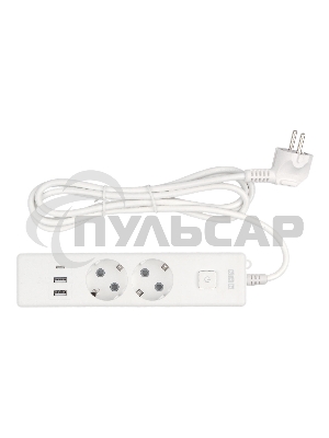 Бытовой удлинитель PowerCube, 2р с/з вык.,3USB, 3500 Вт, 16А, 1.9 м, 3*1,0 (белый) PC-4-2M