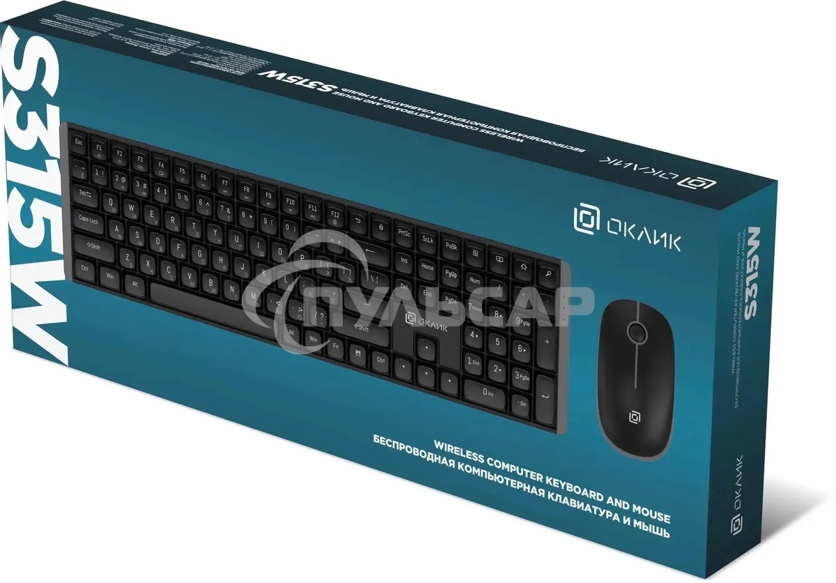 Комплект клавиатура+мышь Оклик S315W беспроводной USB 1600 DPI черный (1978741)