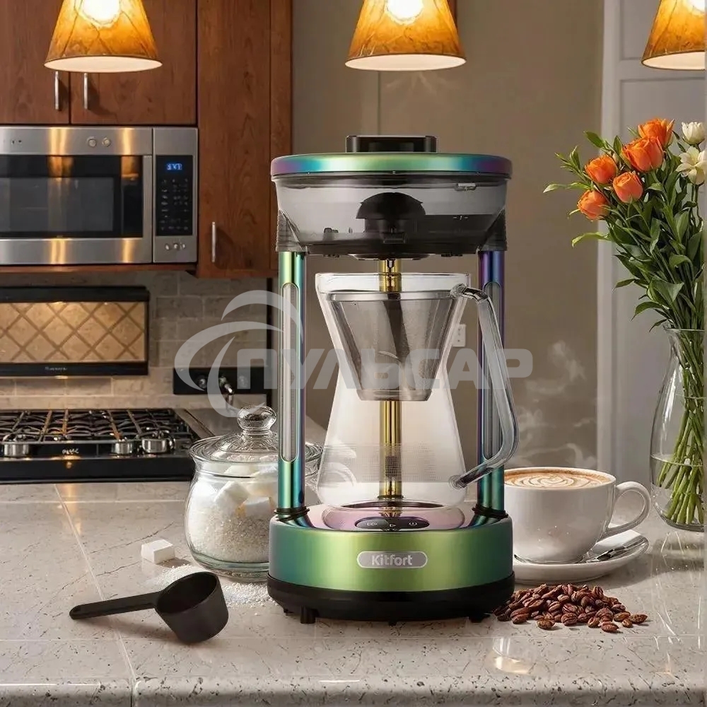 Кофеварка капельная Kitfort КТ-7488 зеленый, исп. кофе - молотый, 0.6 л, 600 Вт