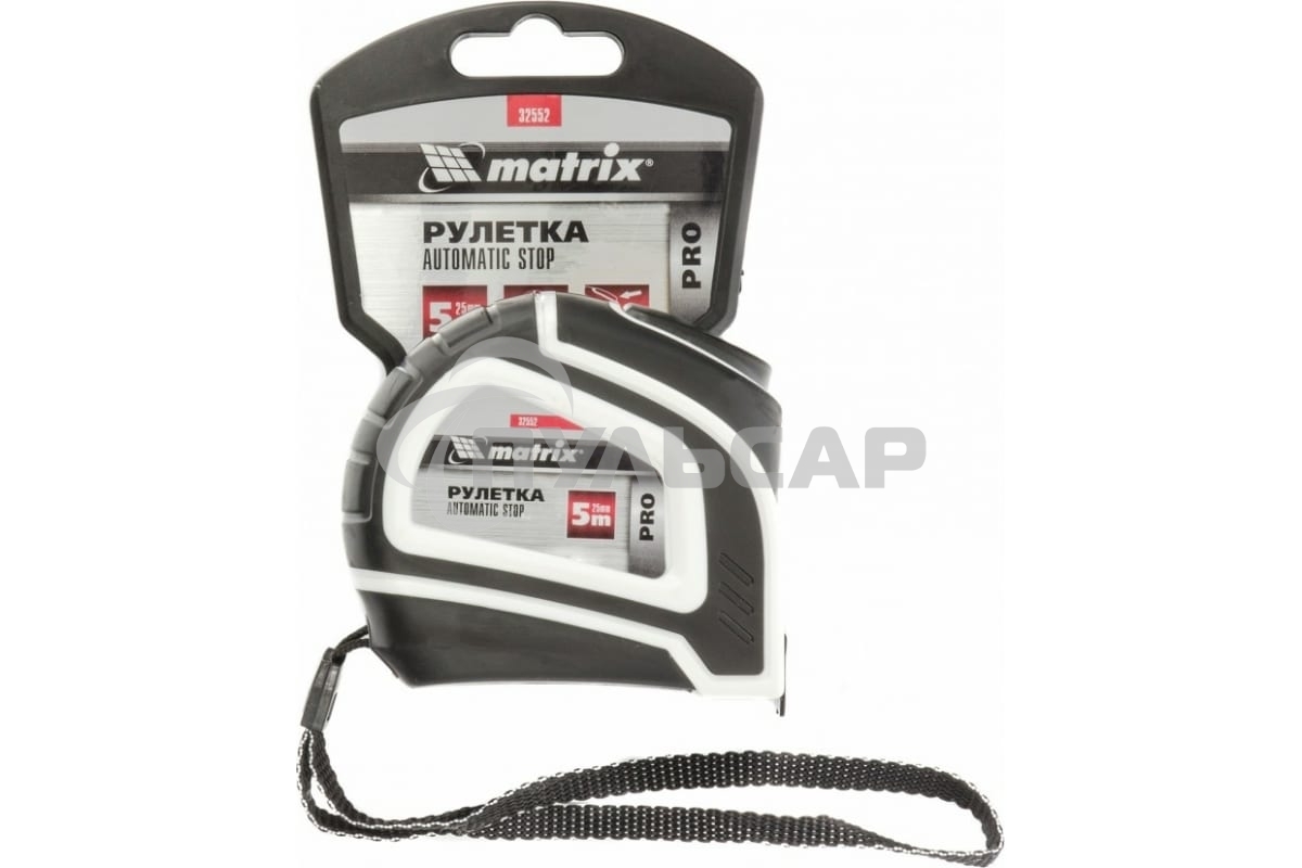 Рулетка Matrix Autostop, 5 м х 25 мм, двухкомпонентный корпус, автоматическая фиксация, PRO