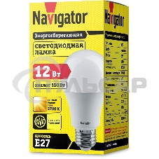Лампа светодиодная Navigator NLL-A60-12-230-2.7K-E27 (Standard) 12 Вт грушевидная 2700К тепл. белый  E27 900лм 176-264В