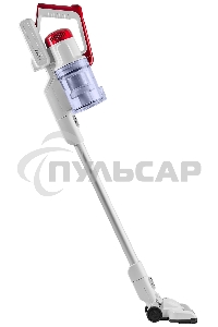 Пылесос вертикальный/ручной H-Clean HVC 102 SE белый/красный, питание от аккумулятора, 100 Вт, уборка сухая, пылесборник 0.65 л, работа от АКБ max 45 мин