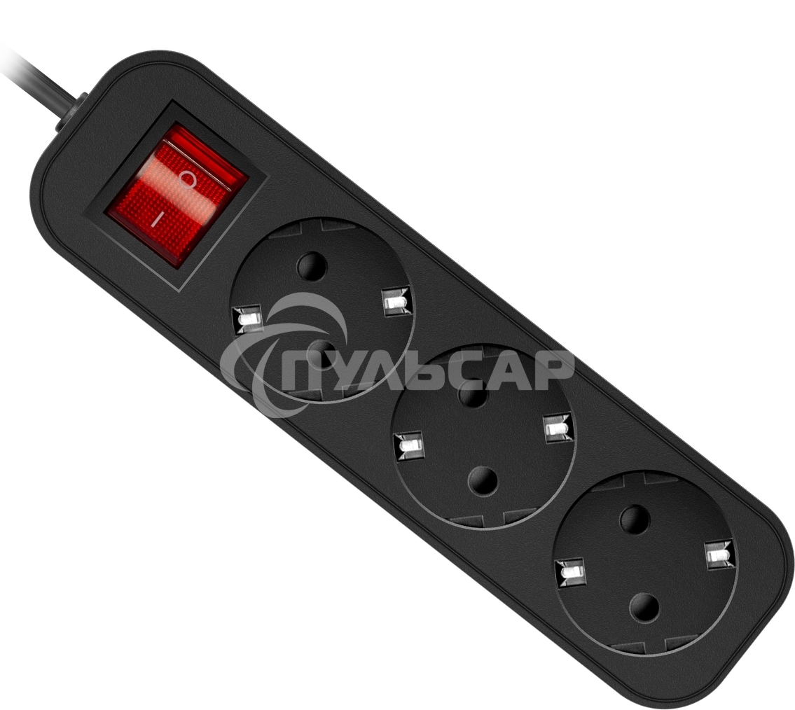 Удлинитель Defender с заземлением G330 Выключатель, 3.0 м, 3 розетки