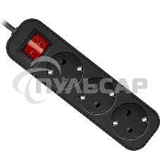 Удлинитель Defender с заземлением G330 Выключатель, 3.0 м, 3 розетки