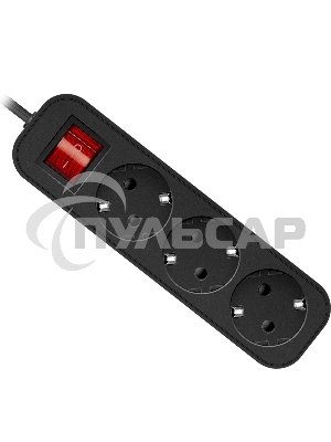 Удлинитель Defender с заземлением G330 Выключатель, 3.0 м, 3 розетки