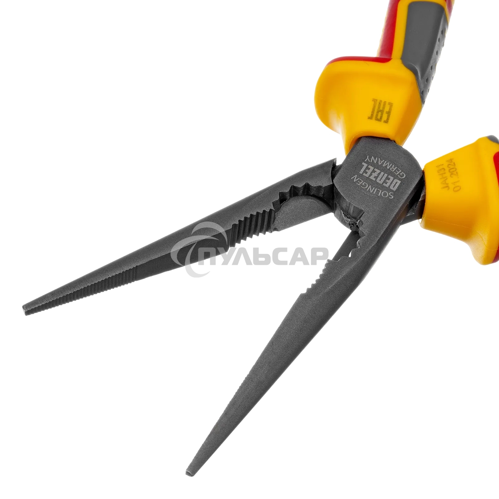 Длинногубцы прямые Denzel диэлектрические рукоятки до 1000 В, трехкомпонентные рукоятки, 205 мм